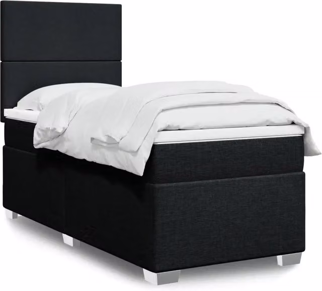 Letto Ibrido vidaXL con Giroletto a Molle e Materasso in Tessuto Nero e Bianco L/P: 90 x 190 cm