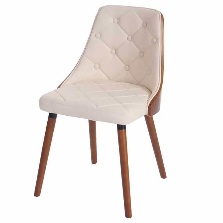 Sedia da sala da pranzo MCW-A75, sedia per ospiti e da cucina, in legno curvato effetto noce, certificata MVG ~ Pelle finta color crema