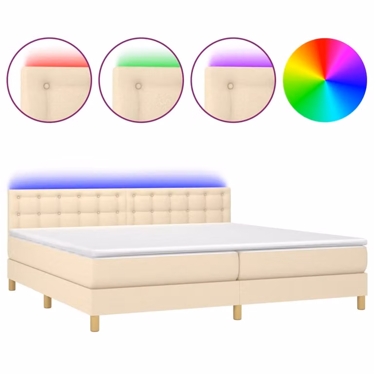 Letto a Molle Materasso e LED bianco 200x200cm in Tessuto