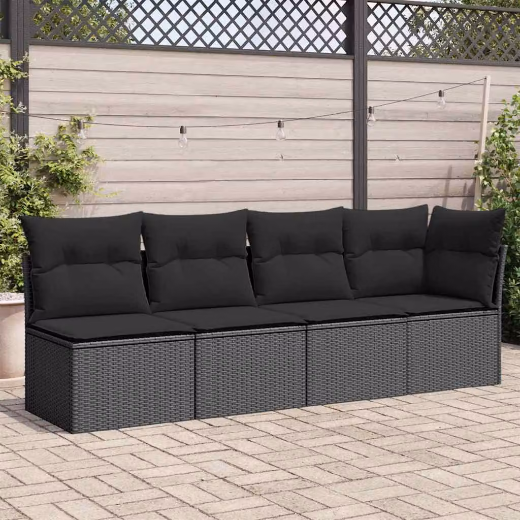 vidaXL Divano da giardino a L con cuscini nero in polyrattan per 4 persone