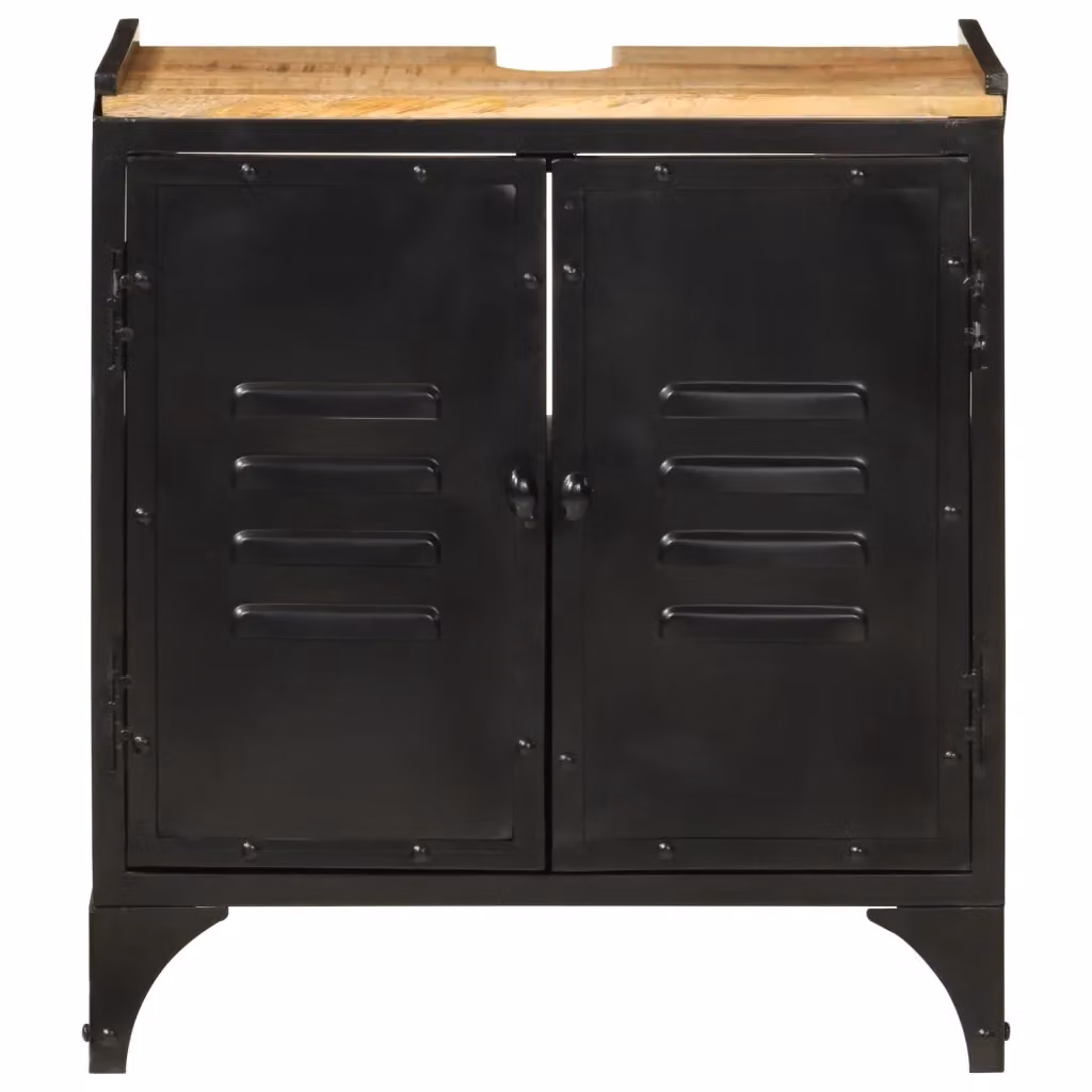 Mobile Lavabo da Bagno Industrial vidaXL in Legno di Mango e Metallo Nero, L 55 x P 35 x H 60 cm – 2