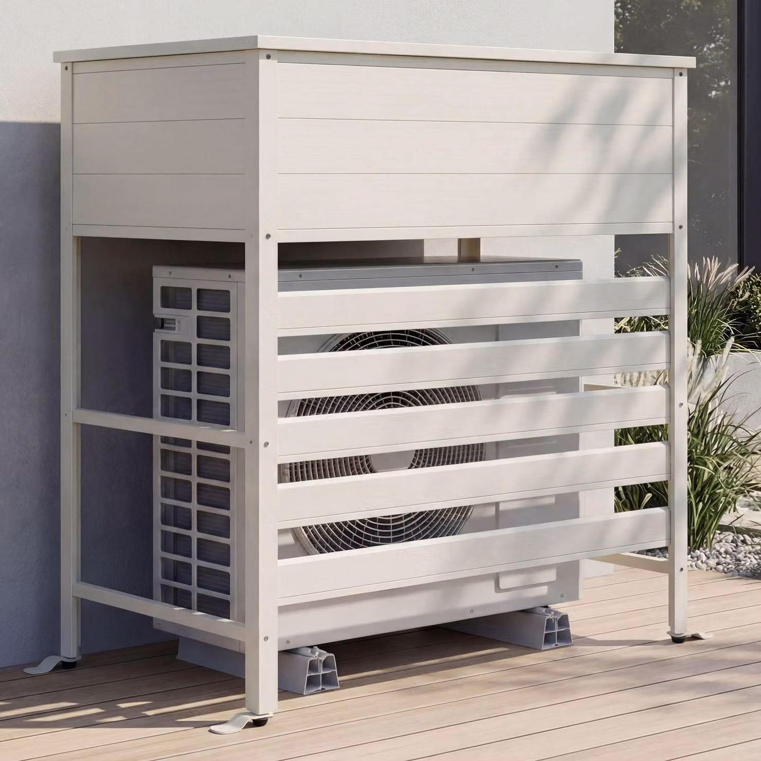 Rivestimento in alluminio per climatizzatore/scambiatore di calore MCW-P94, copertura contenitore portaoggetti 110x96x43 cm ~ grigio-bianco