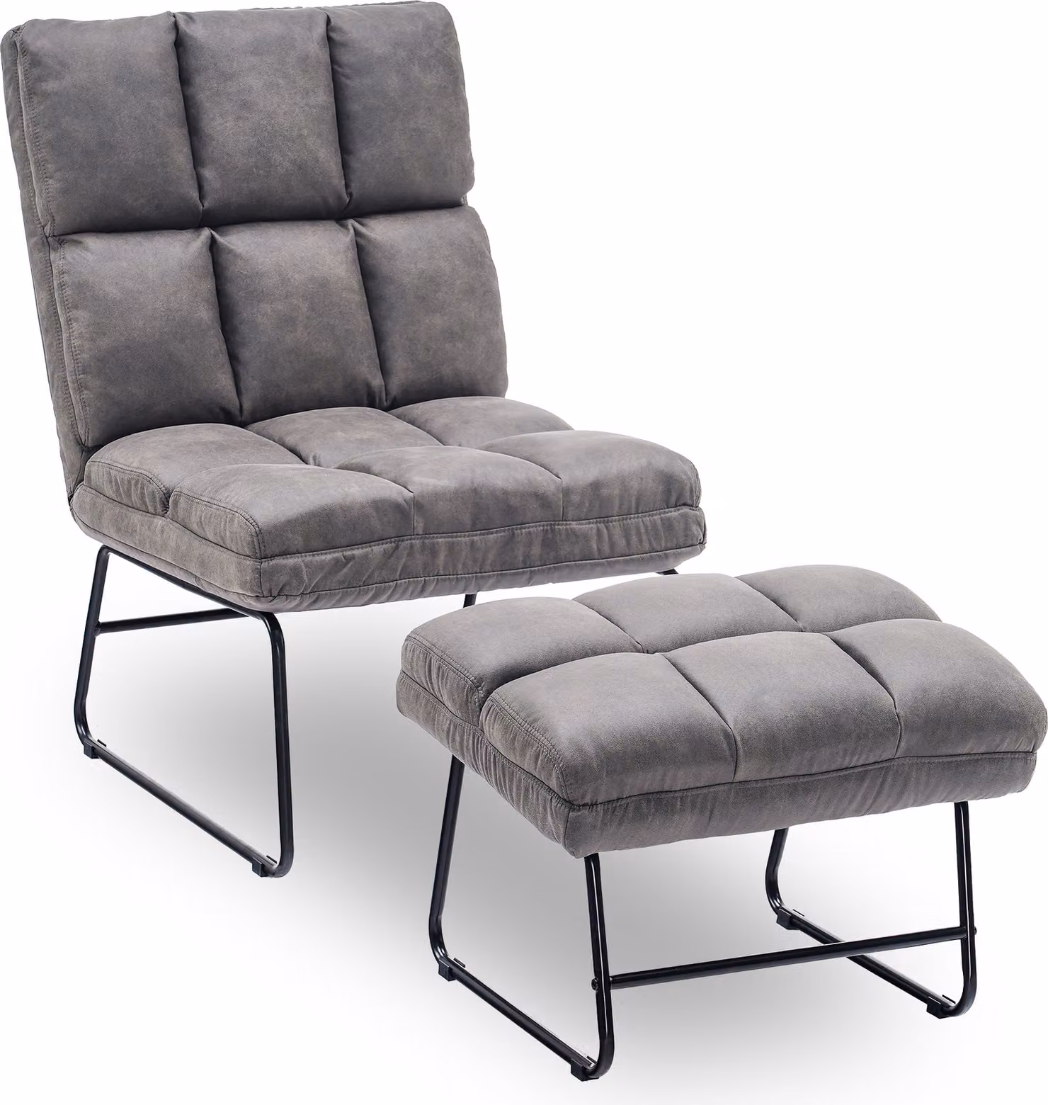 MCombo poltrona reclinabile poltrona TV poltrona lounge poltrona sgabello set tessuto microfibra 0016 grigio scuro
