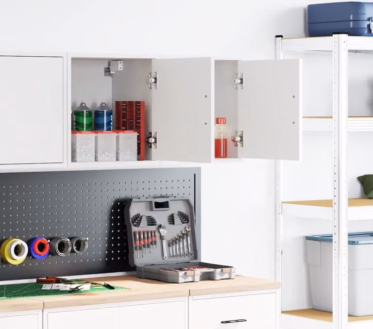 Pensili per Garage 2 pz Bianco in Legno Multistrato