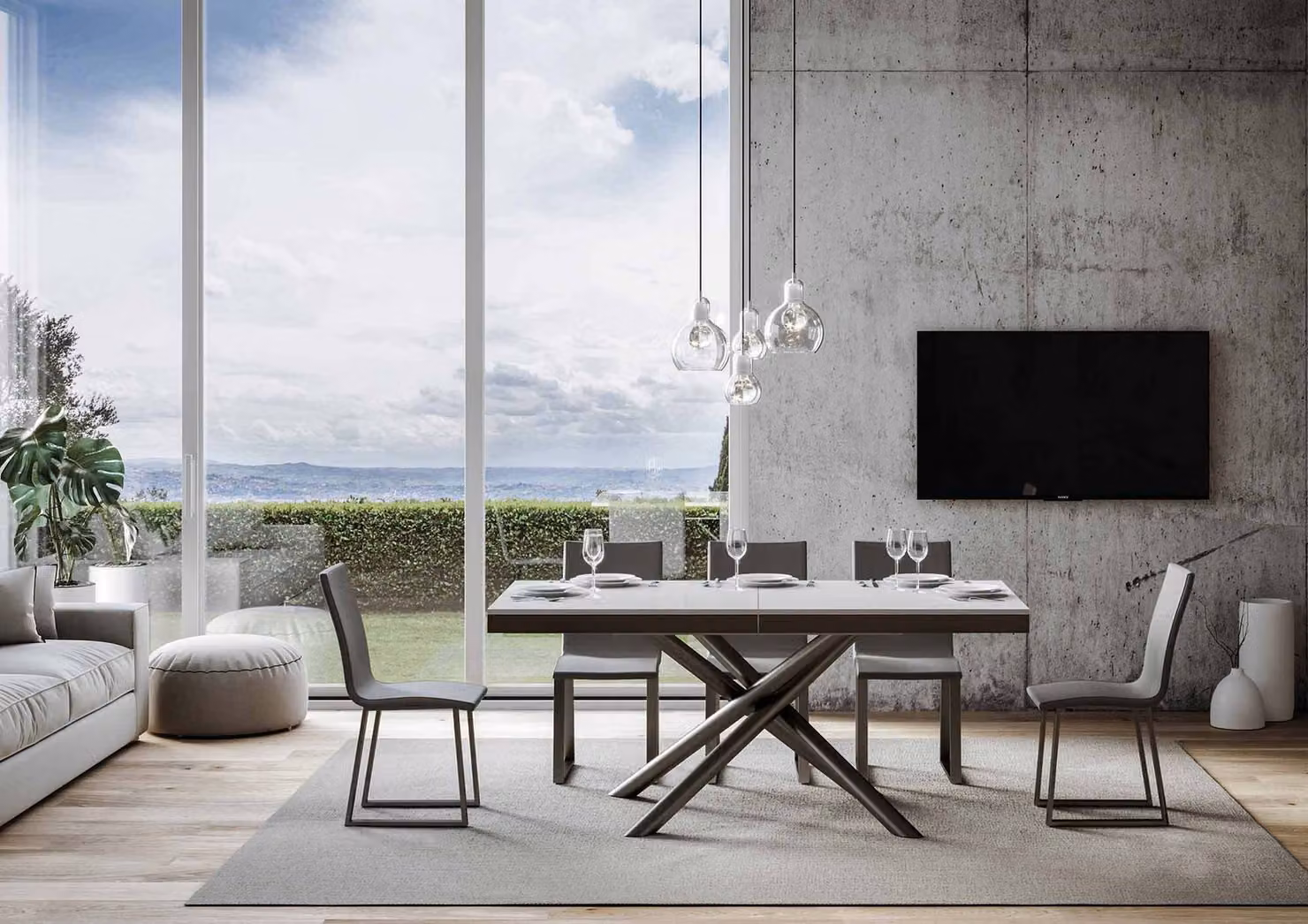 ITAMOBY - Tavolo allungabile 180/284x90 cm Famas Evolution bianco frassino telaio e gambe antracite