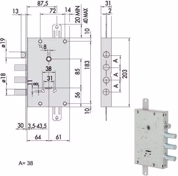 Serratura di Sicurezza Triplice 00Pg 57516-58-0 Cisa Colore Silver