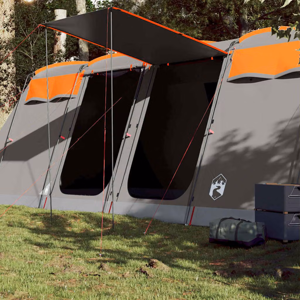 Tenda Familiare a Tunnel vidaXL per 8 Persone, Impermeabile in Poliestere, Grigia e Arancione