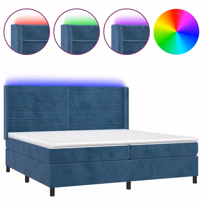 Letto a Molle con Materasso e LED Blu Scuro 200x200 cm