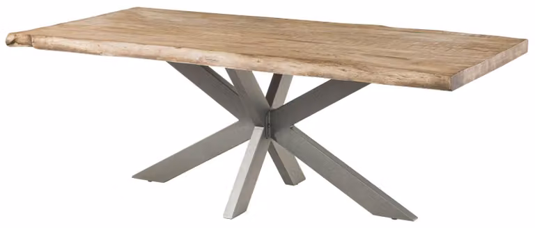 MASSIVMOEBEL24 | FREEFORM 5 Tavolo da pranzo in legno di mango - verniciato beige / gambe incrociate argento 200x100