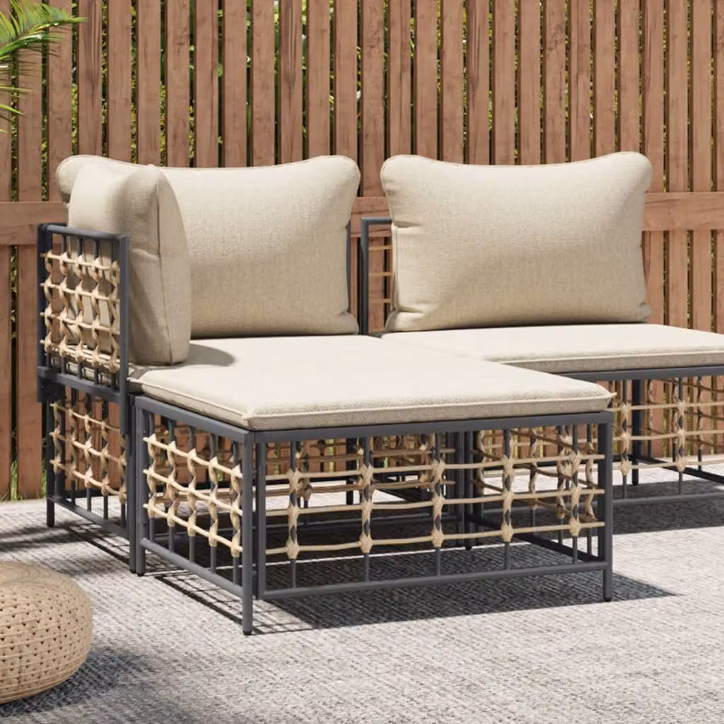 vidaXL Poggiapiedi da Giardino in Polyrattan con Cuscino Beige o Antracite
