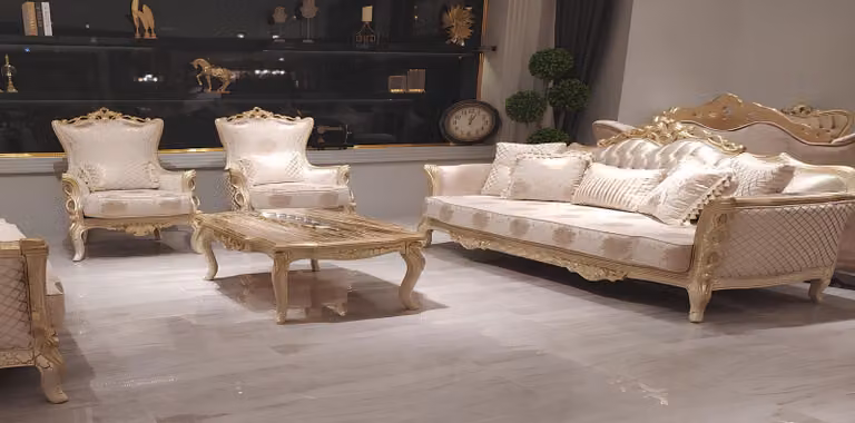 Sofagarnitur 3+1+1 Sitzer Couchtisch Sofa Sessel Sofas Garnitur Set Gold Stil