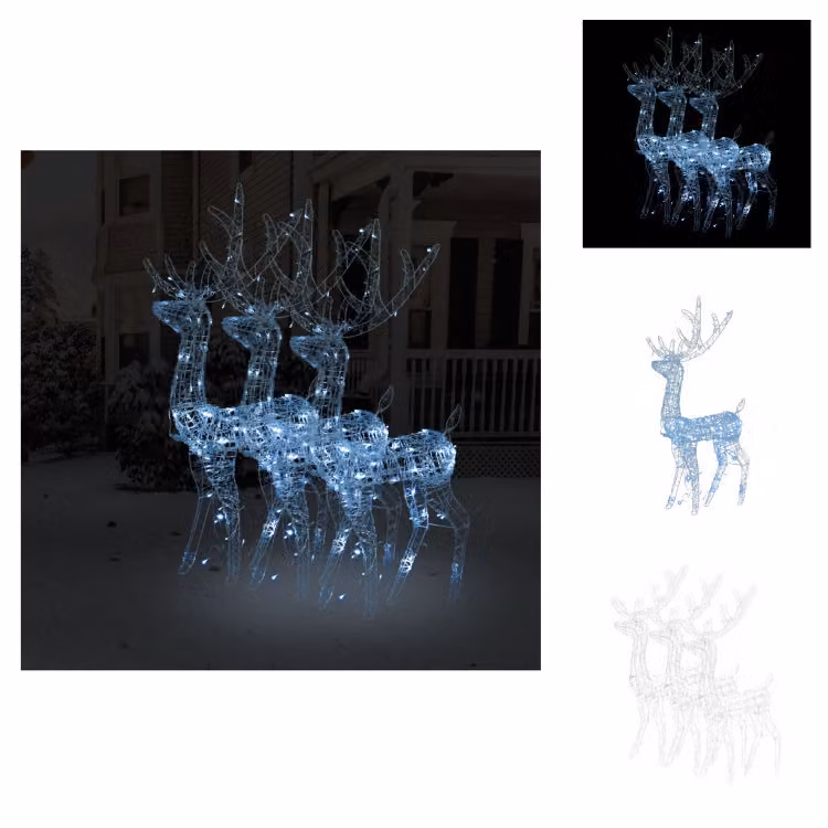 vidaXL LED renna 3 pz. Acrilico 120 cm bianco freddo - Illuminazione natalizia