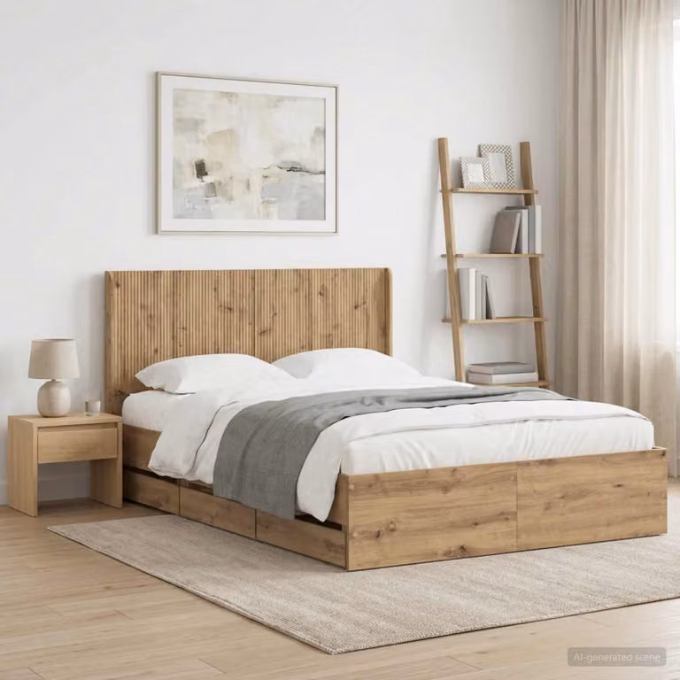 Struttura del letto con stoccaggio e testata vidaXL in legno color marrone, L/P/H: 120 x 200 x 100 cm