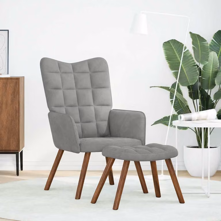 vidaXL Poltrona Relax con Sgabello Grigio Chiaro in Velluto