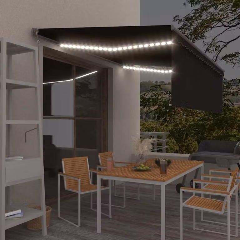 vidaXL Tenda Parasole Automatica con LED e Sensore del Vento, Colore Antracite, L: 4,5 m x P: 3 m