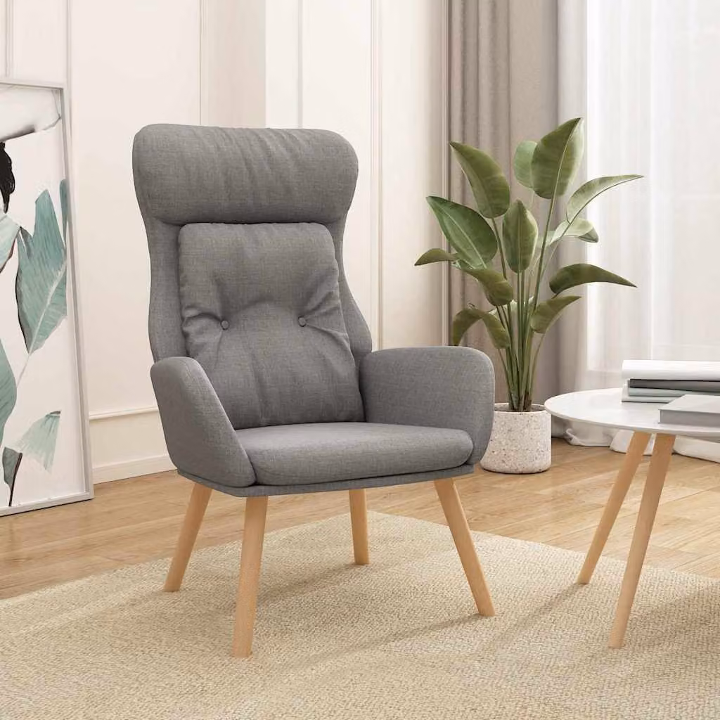 vidaXL Poltrona Rilassante Moderna in Tessuto Grigio con Braccioli e Struttura in Metallo e Legno
