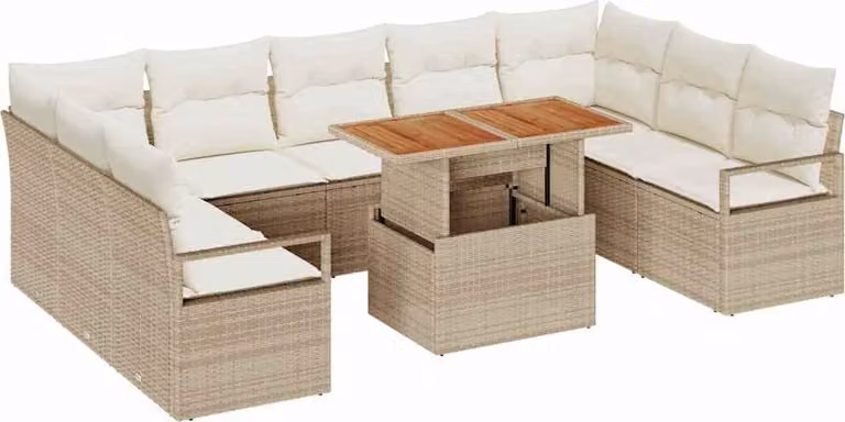 Set Divano da Giardino 10 pcs Beige Poly Rattan