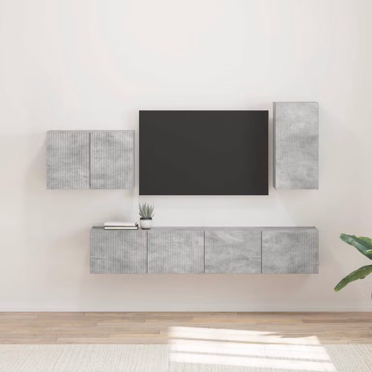 Set di 4 pezzi mobiletto TV da parete moderno vidaXL in legno e MDF grigio opaco L: 78,5 cm, P: 31,0 cm, H: 29,5 cm