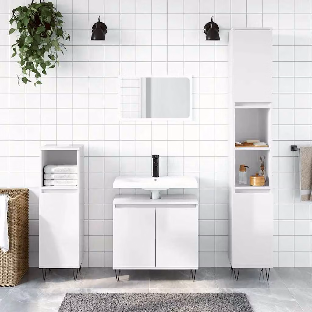 Armadietto da bagno sospeso vidaXL bianco lucido in legno e metallo L: 58 cm, P: 33 cm, H: 60 cm