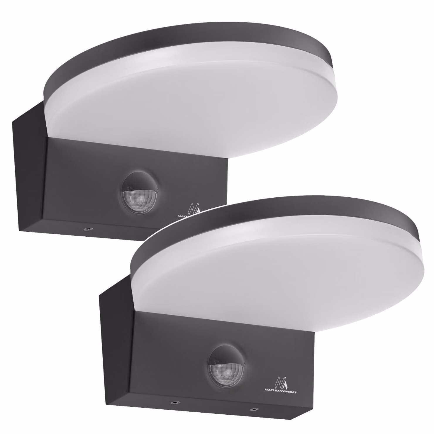2 lampade LED Maclean con sensore di movimento. Sensore di movimento PIR. Colore: Grigio. 15 W. Grado di protezione IP65. 1560 lm. Temperatura di colore: Bianco neutro (4000 K). Codice prodotto: MCE344 GR