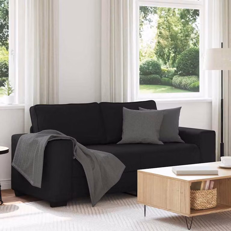 Divano a 2 posti moderno vidaXL in tessuto nero con cuscini, L: 180 cm, P: 77 cm, H: 82 cm