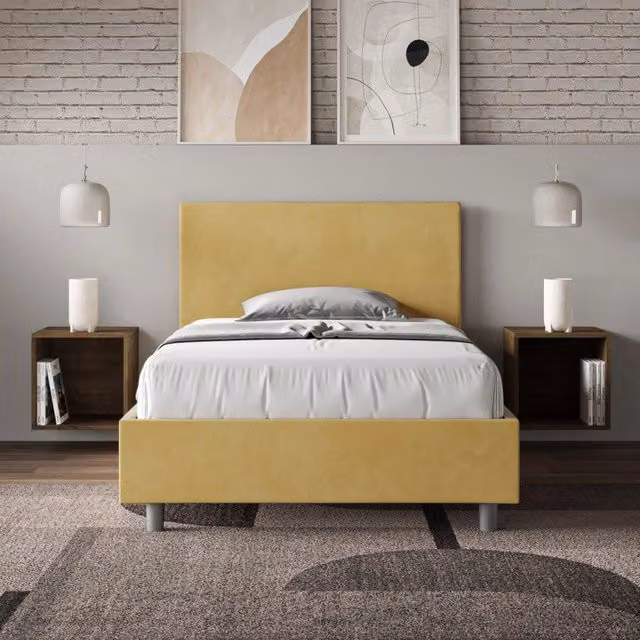 Letto imbottito Adele Ityhome colore giallo con rete in microfibra L/P/H: 110 x 200 x 125 cm – 1