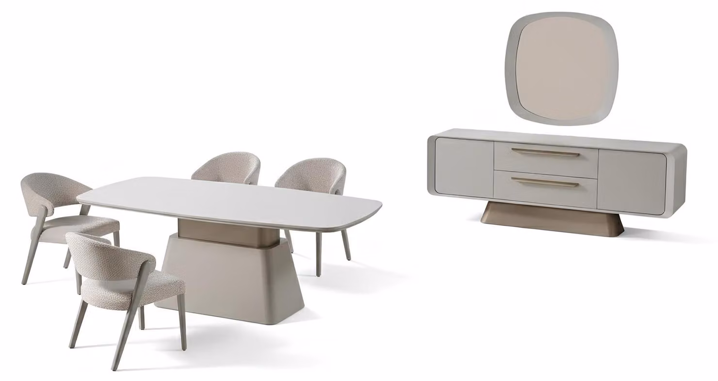 Set per sala da pranzo: tavolo, consolle, colore beige, specchio, stile moderno
