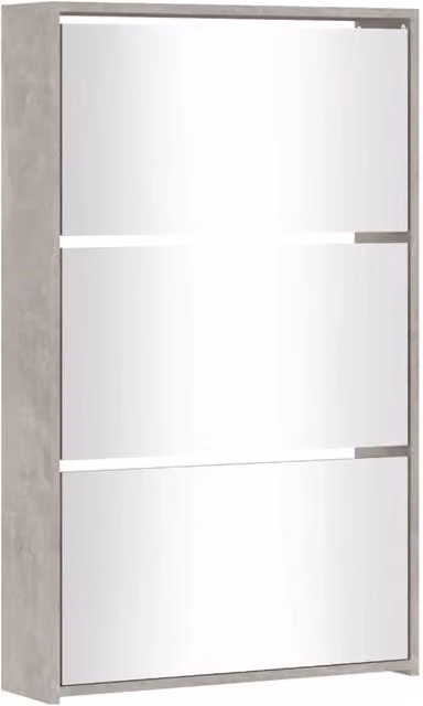 Scarpiera moderna con specchio e 3 ripiani, mobiletto porta scarpe grigio per ingresso, corridoio o soggiorno, L: 63 cm, P: 17 cm, H: 102,5 cm
