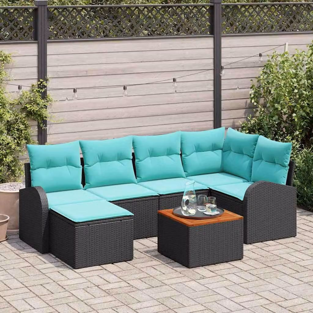 Maison Exclusive - Set da giardino composto da 7 pezzi. Divano e poltrone in rattan sintetico, colore nero e turchese