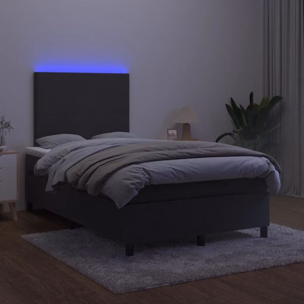 vidaXL Letto a molle con materasso e LED nero 120x200 cm in velluto - Letto a molle - Boxspringbetten - Bett - Betten