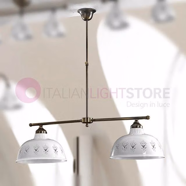 MASSERIA Lampadario Bilanciere Ottone e Ceramica Rustico Country