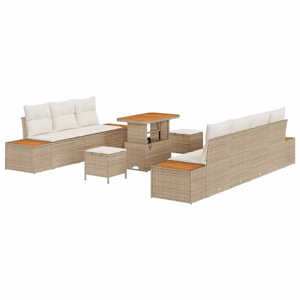 Set Divano da Giardino vidaXL in Polyrattan Beige con Cuscini e Tavolino da 10 Pezzi – 2