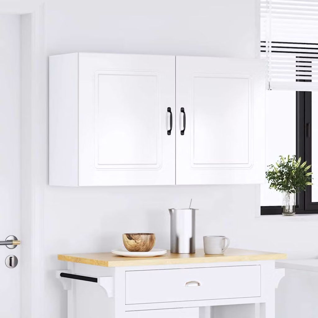Set di 2 pensili da cucina Kalmar vidaXL in legno bianco lucido con ante a battente