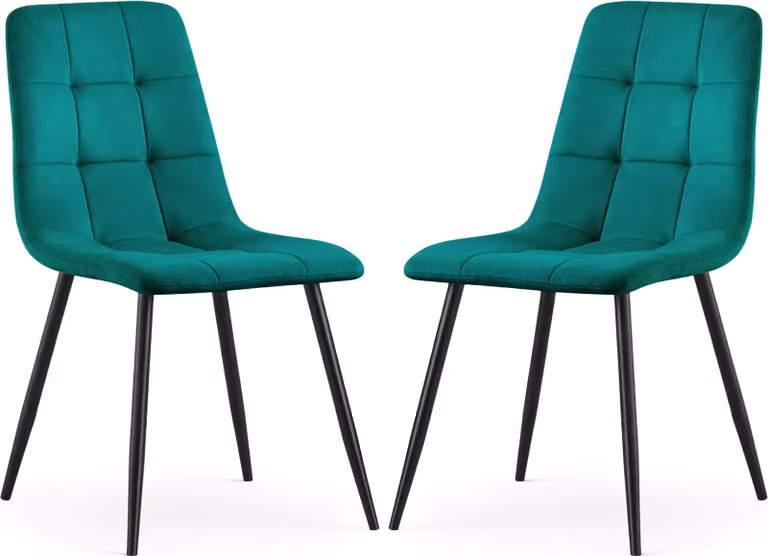 Set di 2 Sedie in velluto trapuntate NERO Verde Bottiglia gambe nere