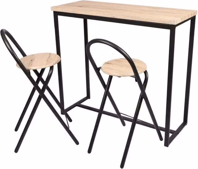 Set da pranzo moderno Meublorama con tavolo rettangolare pieghevole e 2 sedie, colori bianco e marrone, L: 100 cm, P: 40 cm, H: 90 cm