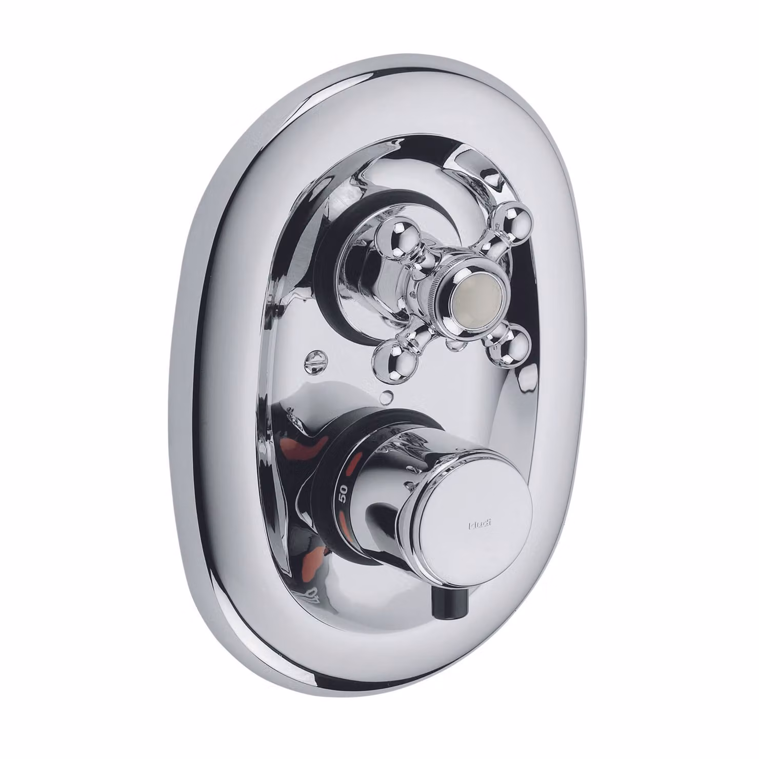 KLUDI 1926 : robinetterie thermostatique encastrée, poignée en croix, limiteur d'eau chaude à 40 °C, avec robinet d'arrêt, 517200520, 517200520