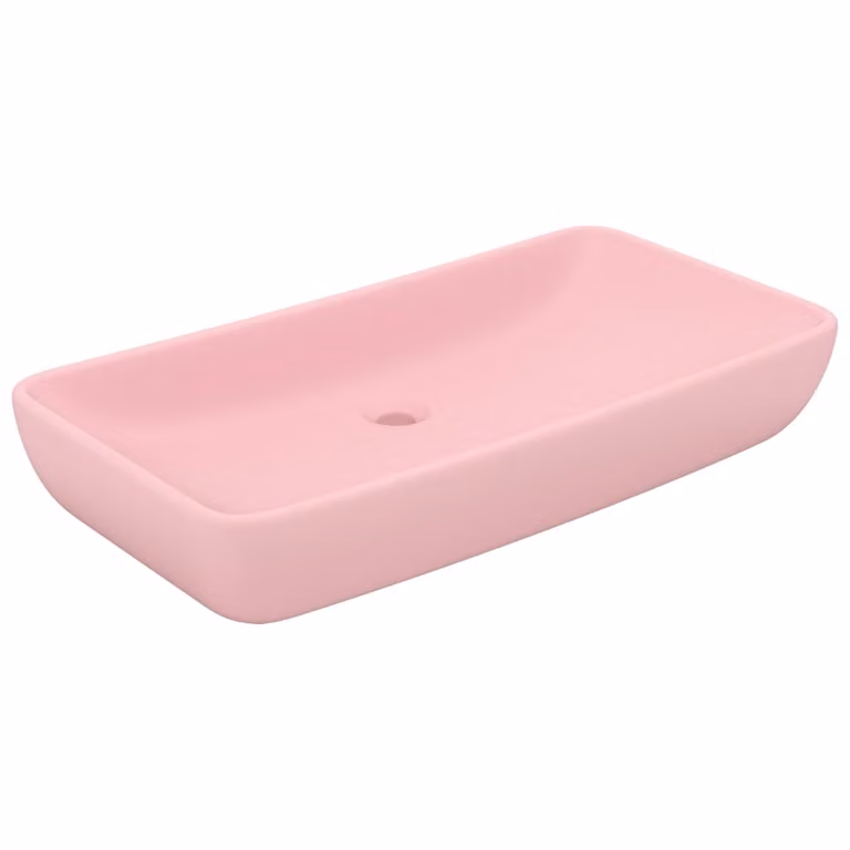 Lavandino Lusso Rettangolare Rosa Opaco 71x38 cm in Vetroceramica