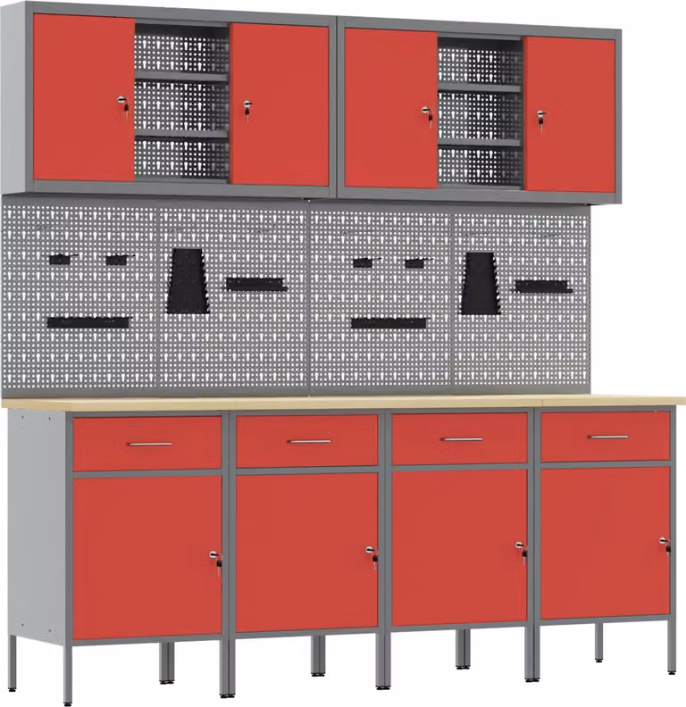 Mobile da lavoro 10 pcs Rosso Legno ingegnerizzato e acciaio