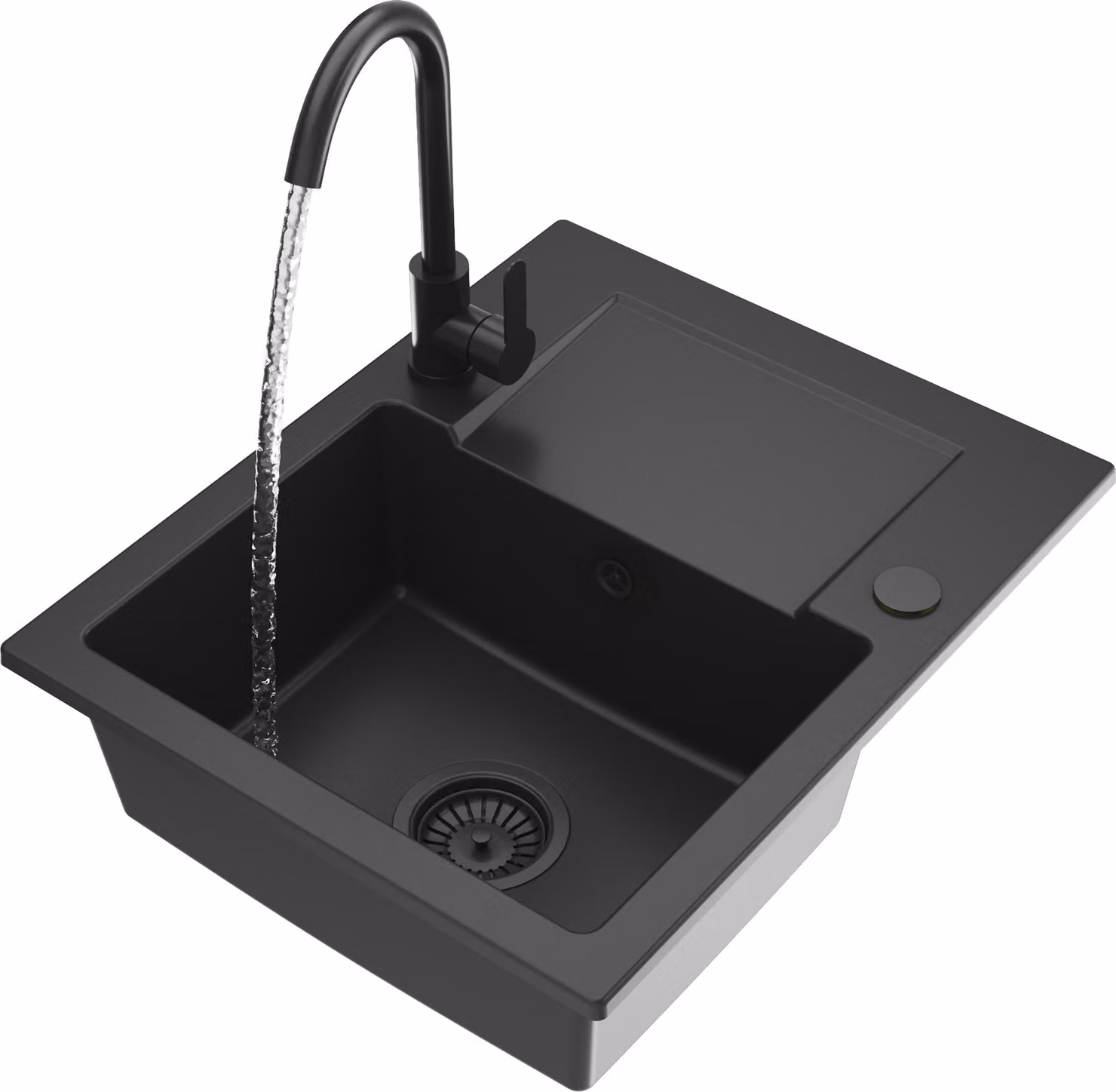 Granitan - Lavello in granito - Lavandino 58,5x47,5 cm - Lavello nero - con miscelatore - FABRO