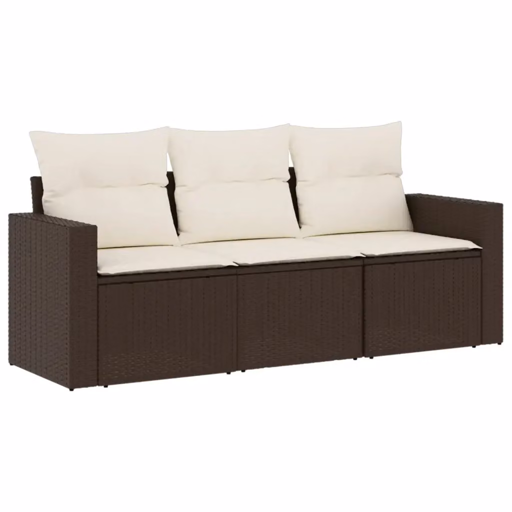 Set Divano da Giardino 3 pz vidaXL in Polyrattan Marrone con Cuscini e Struttura in Metallo – 2