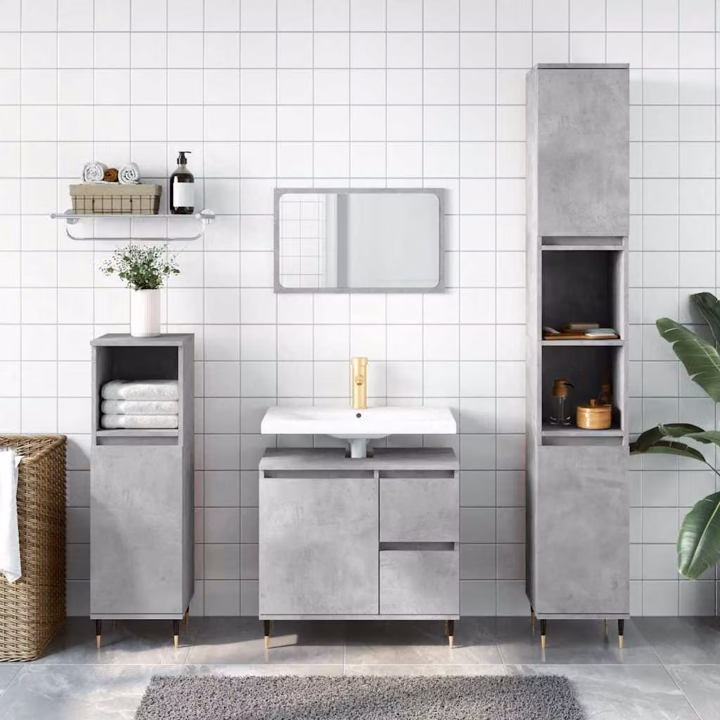 Armadietto da bagno vidaXL in stile industriale grigio con ante a cerniera e ripiani interni L/P/H: 65 x 33 x 60 cm