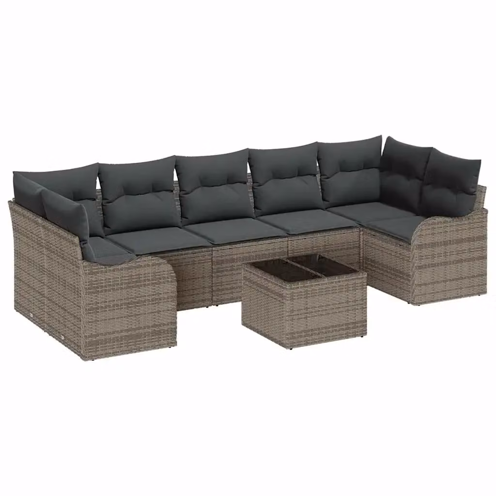 Set Divano da Giardino vidaXL 8 Pezzi a Forma di L Grigio con Tavolino e Cuscini in Polyrattan e Acciaio – 2