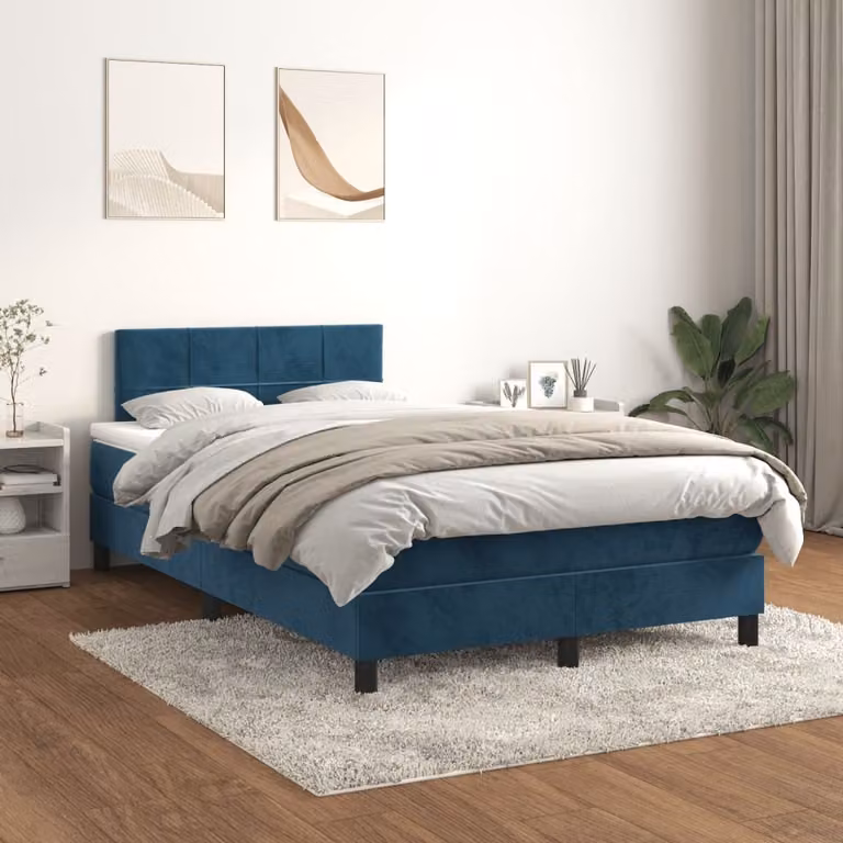 Maison Exclusive - Giroletto a Molle con Materasso Blu Scuro 120x200 cm in Velluto