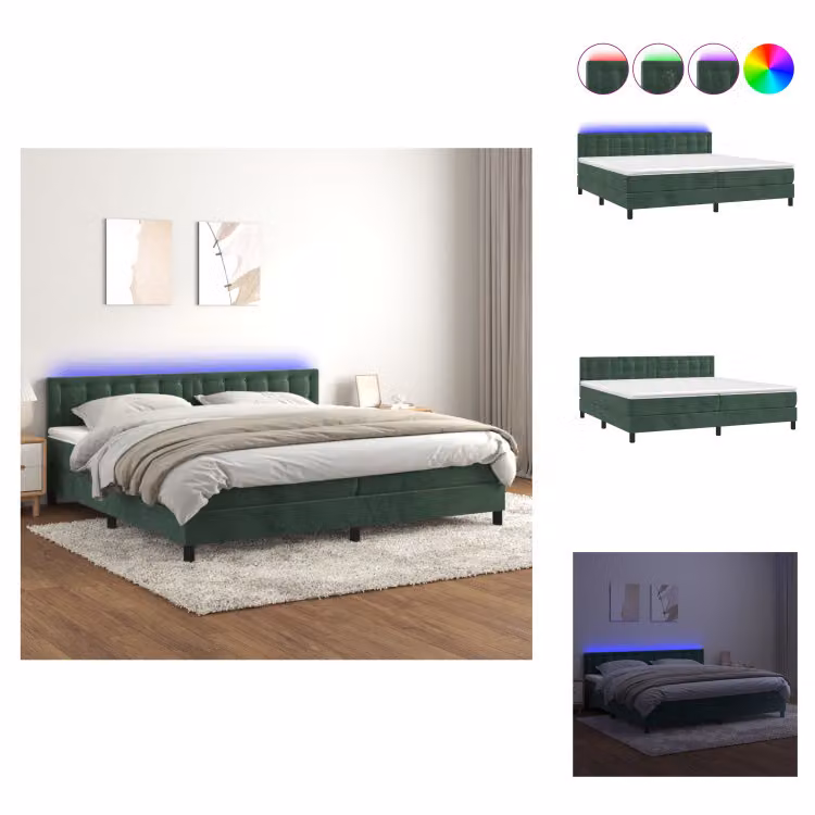 vidaXL Letto a molle con materasso e LED in velluto verde scuro 200x200 cm - Letti & strutture letto
