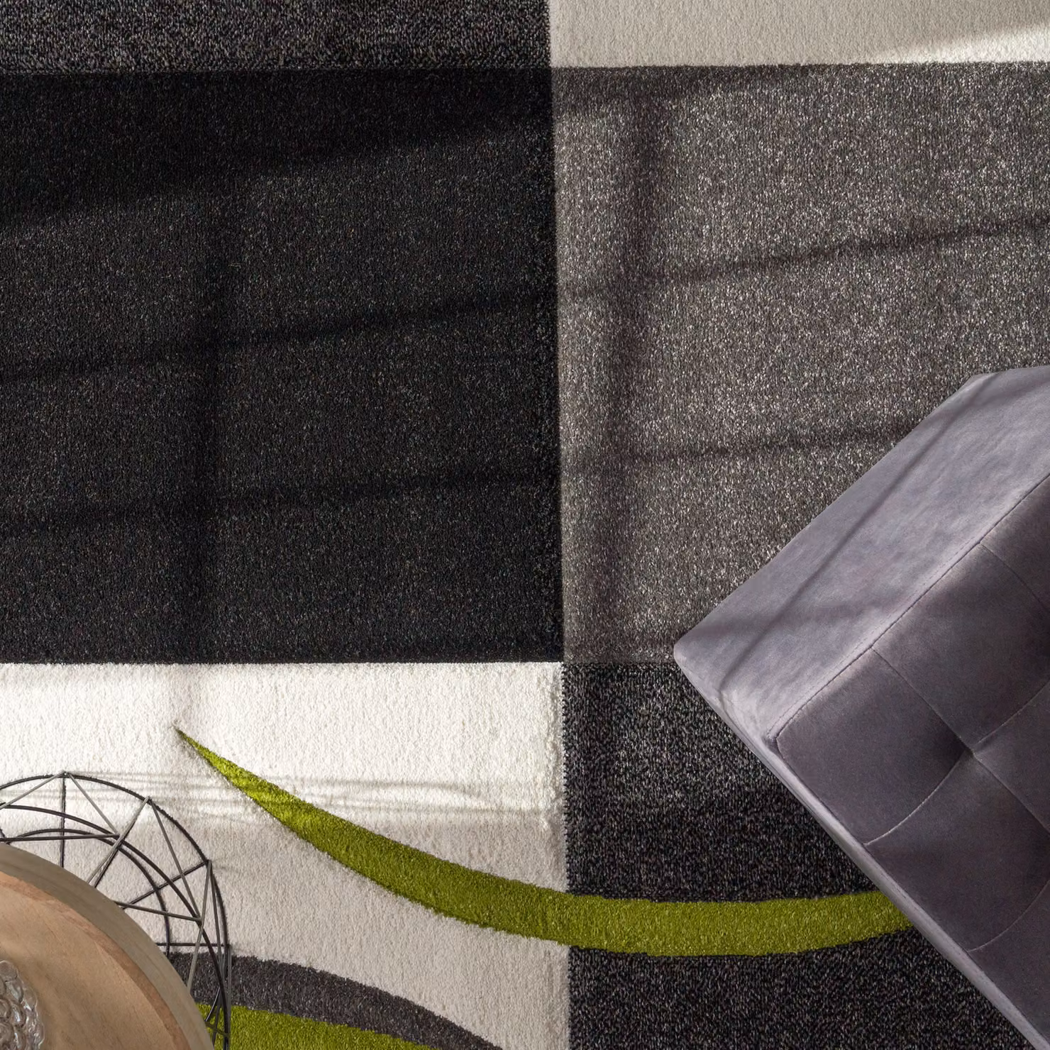 Tappeto moderno Diamona con effetto alto basso, fantasia checkerboard, multicolore verde, bianco, nero e grigio, L: 240 cm, P: 330 cm – 2
