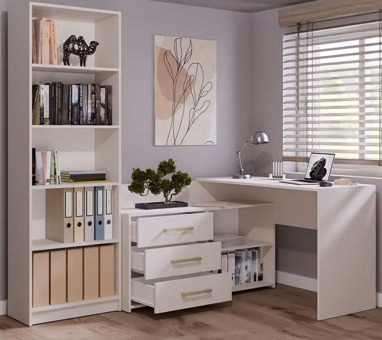 Scrivania angolare funzionale DANY da 120 cm con 3 cassetti e spazio contenitivo