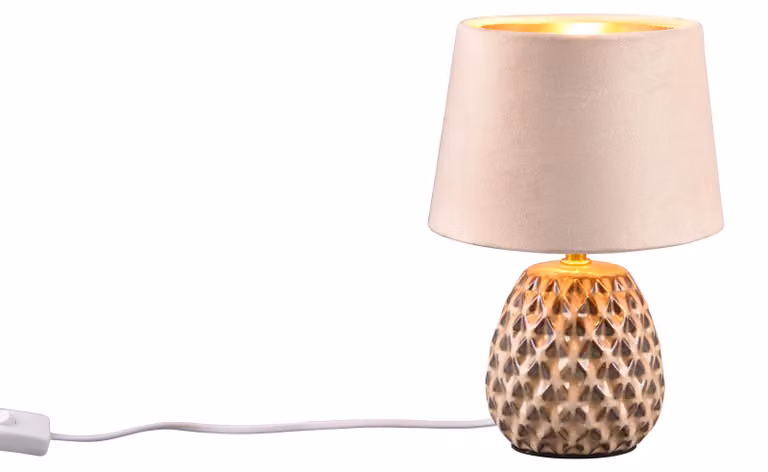 Lampada da tavolo - Beige - Marrone - Giallo oro - H 26 cm - Vetroceramica - Velluto
