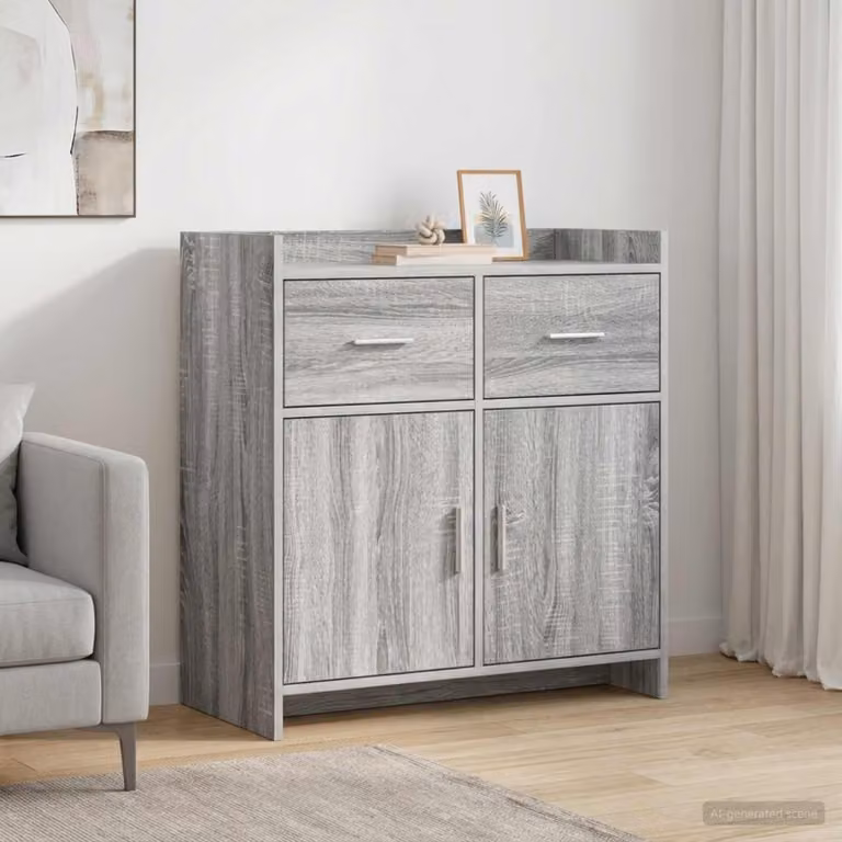 Credenza moderna vidaXL in legno ingegnerizzato e metallo, colore grigio, L 75 cm x P 36 cm x H 80 cm
