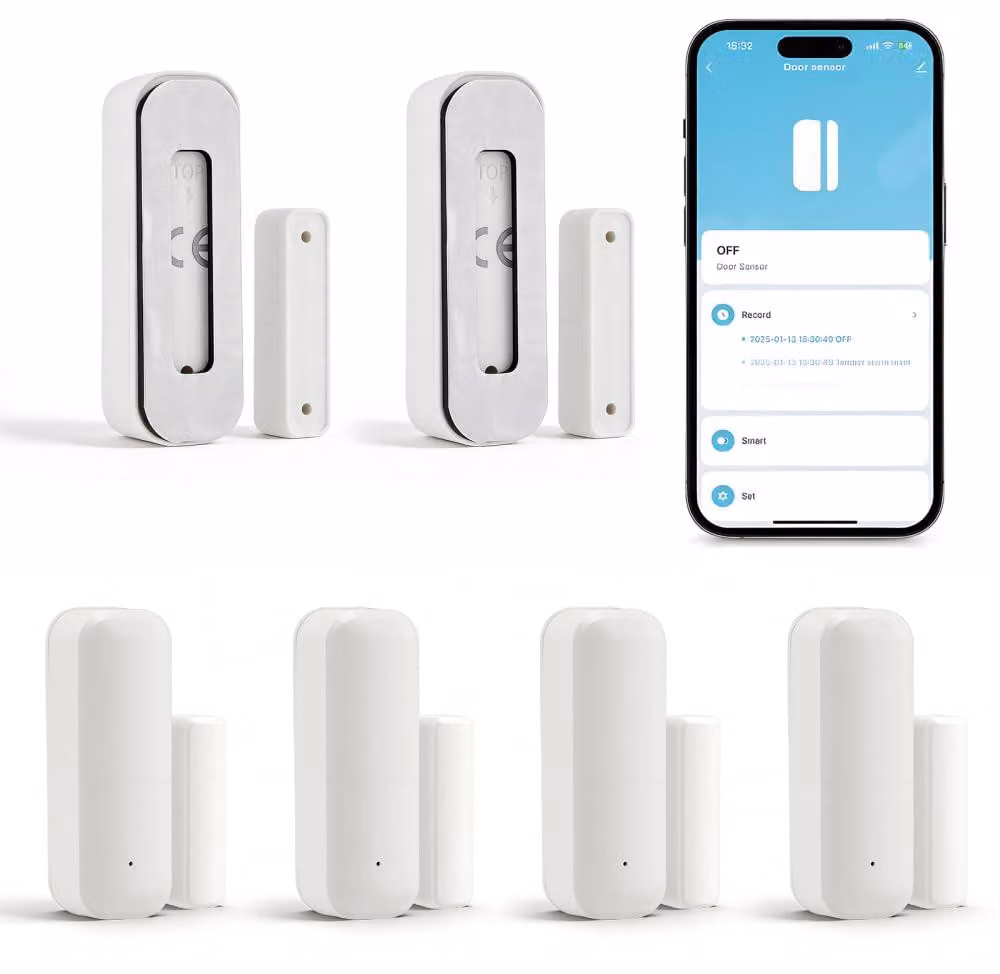 Confezione da 4 sensori intelligenti per porte/finestre, colore bianco, con connessione WiFi e Bluetooth