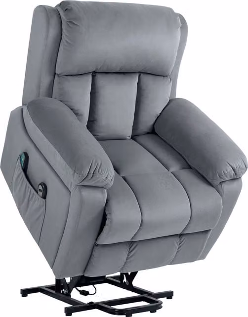 Poltrona Alzapersona HOMCOM con 8 Punti Massaggianti e Tasca Portaoggetti, in Finta Pelle e Acciaio, Grigia, L/P/H: 90 x 95 x 103 cm